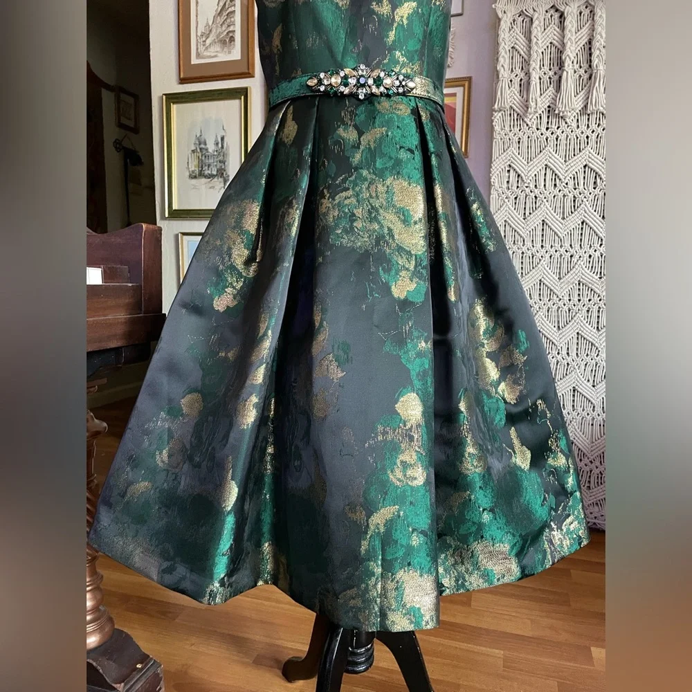 Eliza J Green and Gold Floral Midi Dress - Picture 3 of 10